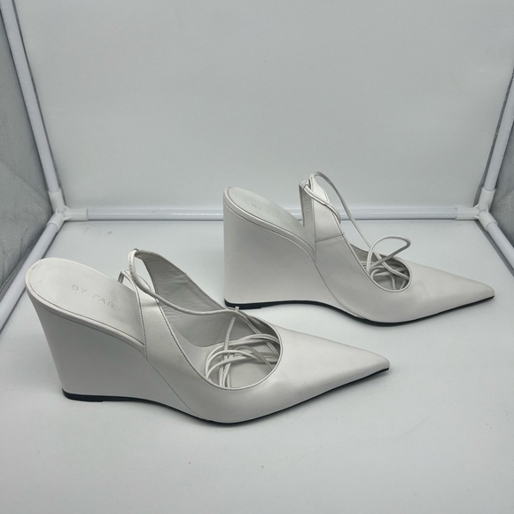 BY FAR Vaughn White Nappa Leather Wedge Gladiator Lace Up Pointed Heels sz 40 - Picture 5 of 13